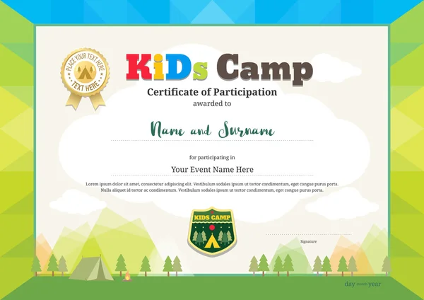 Renkli çocuklar faaliyetleri veya çocuklar kampı için katılım belgesi