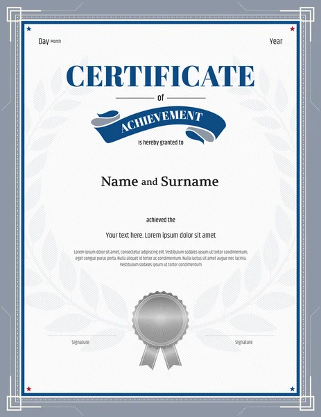 Gümüş gri kenarlık defne arka plan şablonuyla başarı belgesi 
