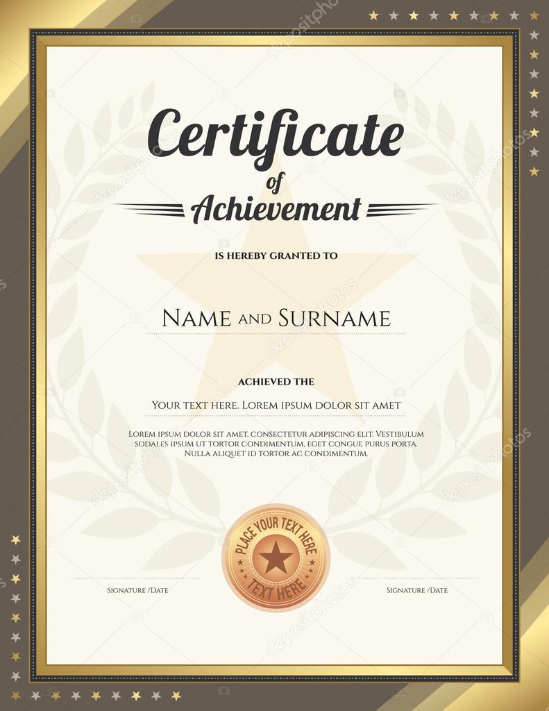 Portrait certificate of achievement template with gold border and Intended For Award Certificate Border Template