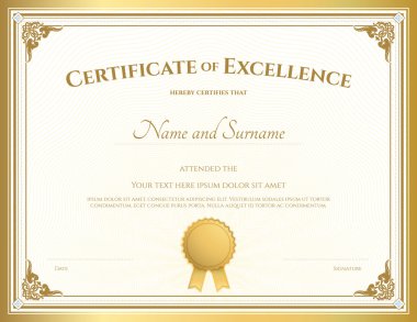 Takdir şablonunun vintage altın kenarlıklı sertifika