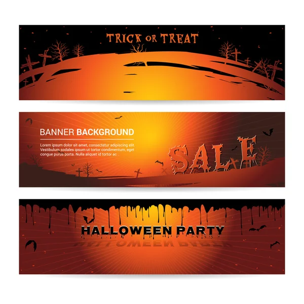 Conjunto de banner de festa de Halloween para venda de eventos e festa com atmostato de cemitério — Vetor de Stock