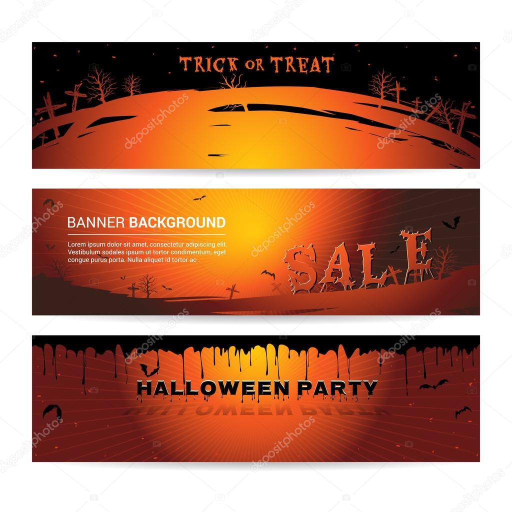 Set of Halloween party banner for event sale and party with graveyard atmostphere