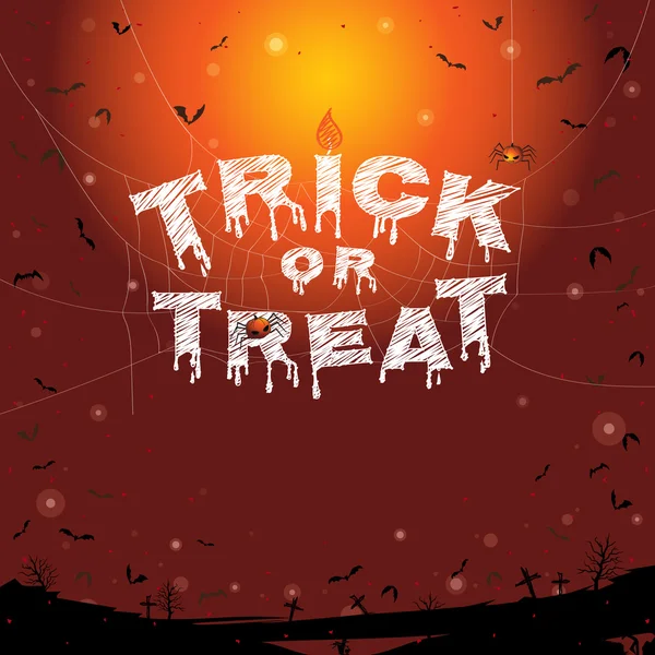 Happy Halloween, trick or treat banner background with flying bats and graveyard — Stock Vector