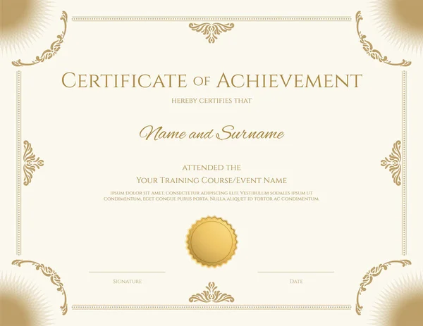 Luxury Certificate Template Elegant Border Frame Diploma Design Graduation Completion — Stock Vector
