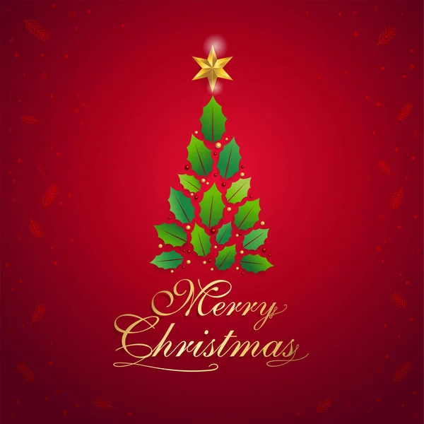 Grafik Noel Ağacı Vektör Illüstrasyonunda Altın Yıldızlı Mutlu Noel Kartları Stok Vektör