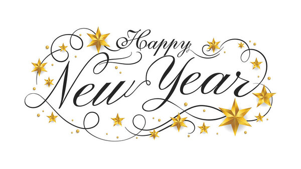 Happy New Year lettering banner design with ornament for new year celebration