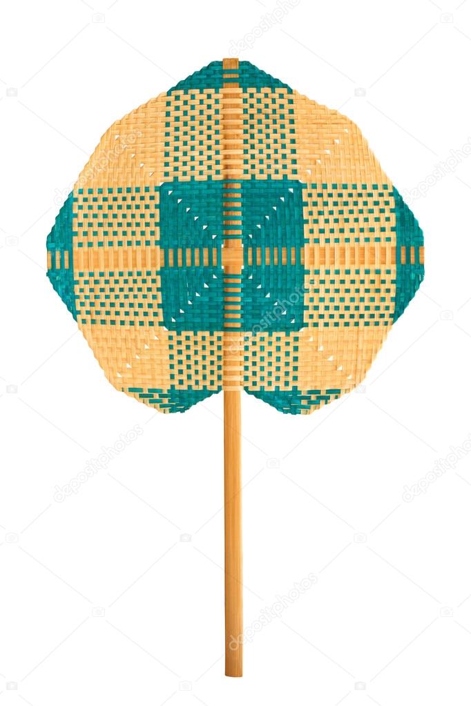 Traditional handmade fan in cross pattern from bamboo on white