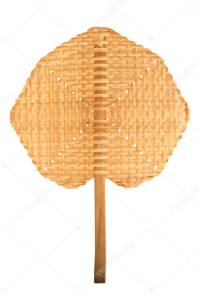 Traditional handmade fan in cross pattern from bamboo on white