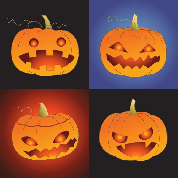 Set labu untuk Halloween (Jack 'O Lantern) dalam berbagai gaya - Stok Vektor