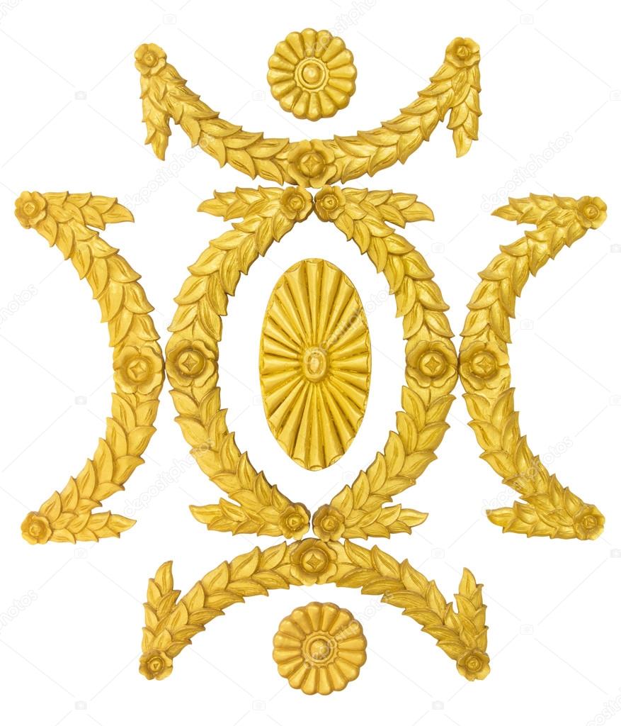 Ornament frame golden stucco decoration elements on white