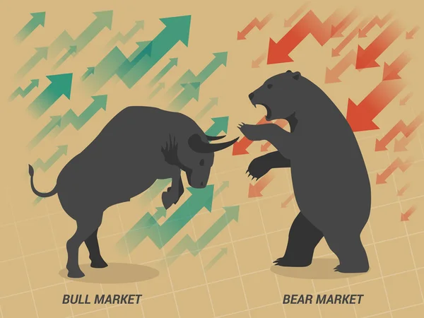 Borsa kavramı bull vs ayı karşı karşıya ve kahverengi kağıt üzerinde mücadele