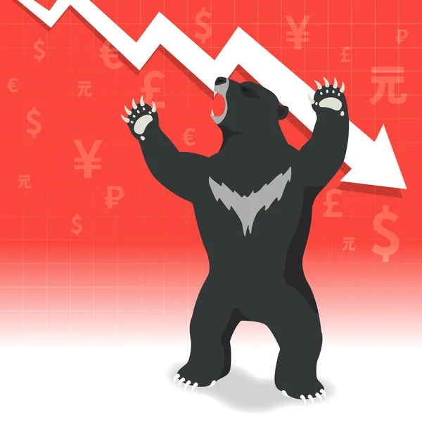Bear market présente le concept de marché boursier à tendance baissière avec graphique — Image vectorielle
