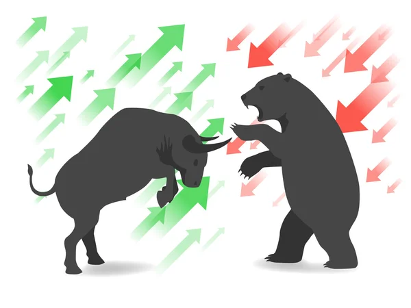 Stock market concept bull vs bear are facing and fighting on white — Stock Vector