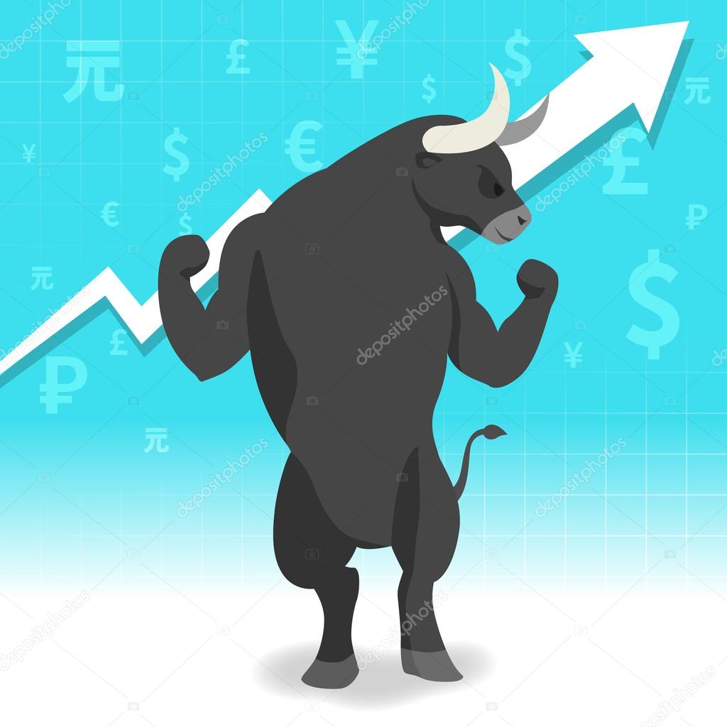 Bull market presents uptrend stock market concept in background