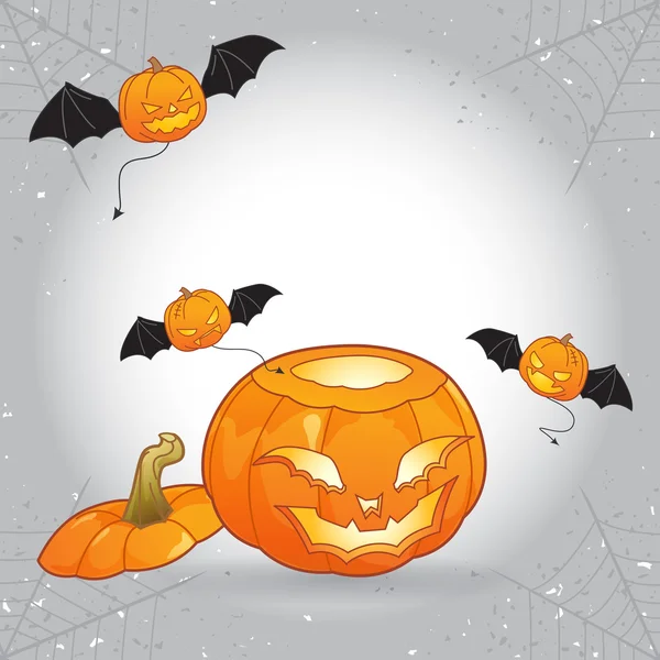 Открытая голова Хэллоуин тыква с летающими тыквенными монстрами — стоковый вектор