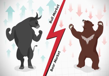 Stock market concept bull and bear clipart
