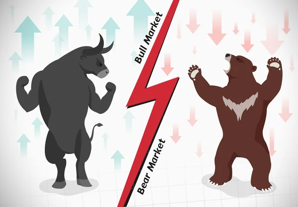 Mercado de valores concepto toro y oso — Vector de stock