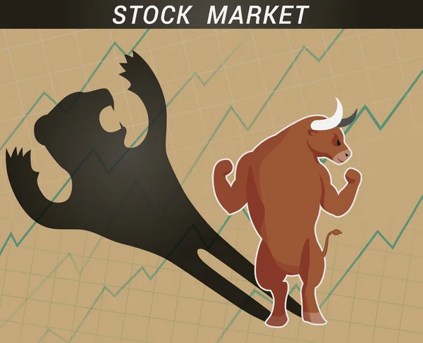 Conceito de mercado de ações touro forte com sombra urso atrás — Vetor de Stock