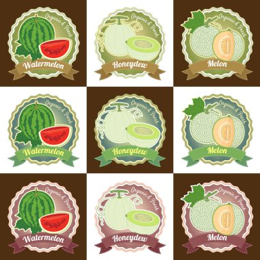 Set of various fresh melon fruit premium quality tag label badge clipart