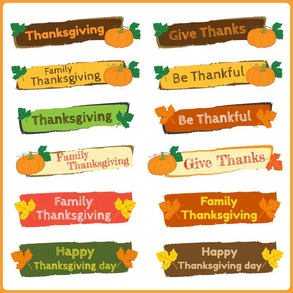 Set of cute and colorful thanksgiving banners in vector — Stock Vector