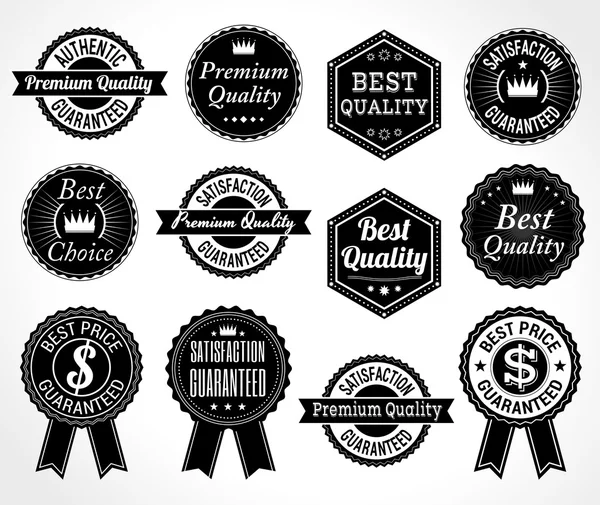 Set de insignia de etiqueta de etiqueta de calidad retro y garantía de precio — Archivo Imágenes Vectoriales
