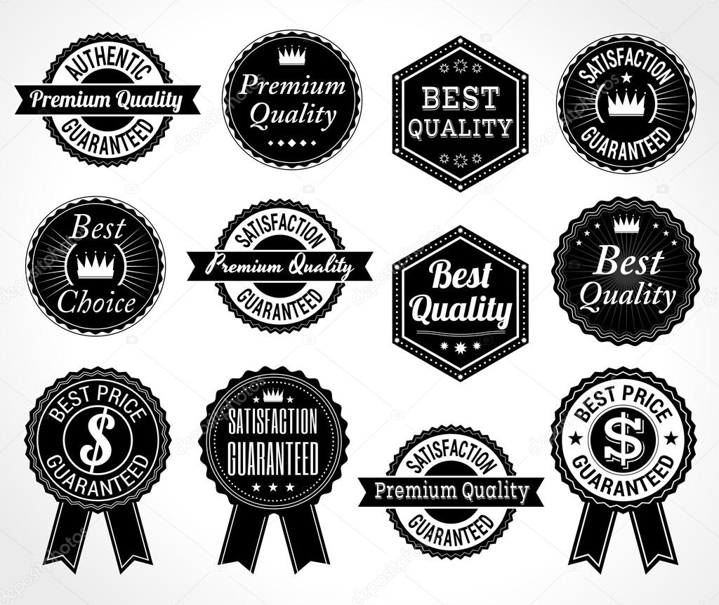 Set of retro quality and price guarantee  tag banner label badge
