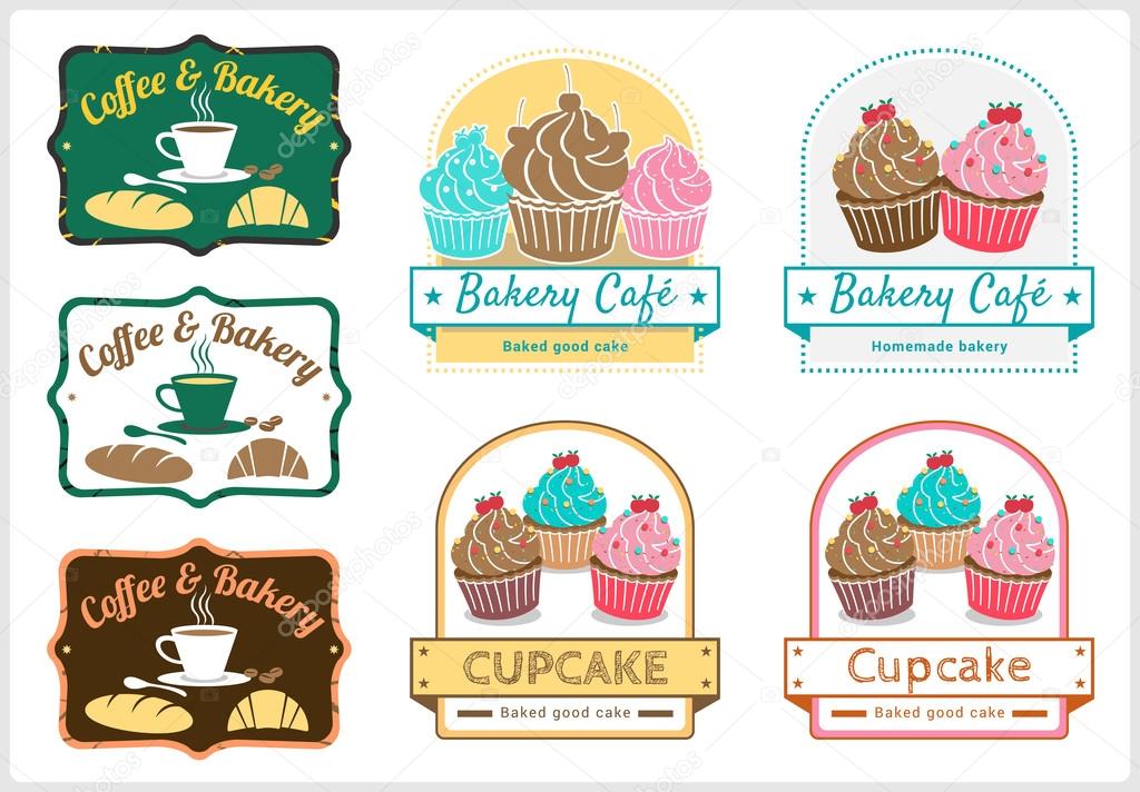 Set of sweet cupcake bakery  badge label and logo design