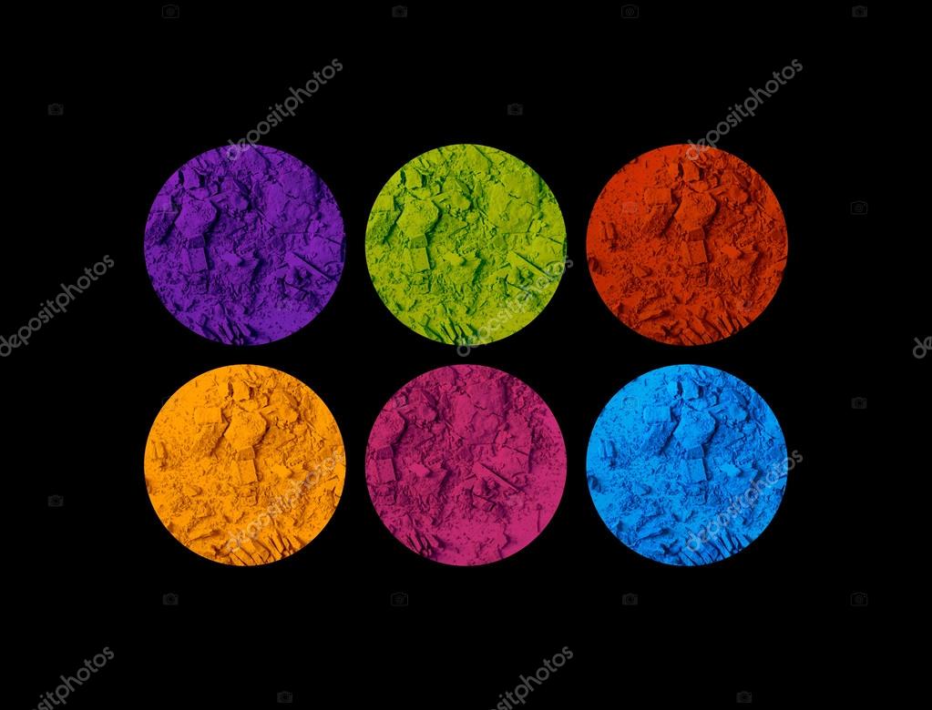 Rainbow circles makeup color palette with broken eyeshadows on black  background Stock Photo by ©Franh 81826032
