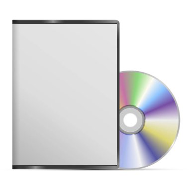 Boş DVD kutusu ve beyaz arkaplanda izole edilmiş disk. 3d illüstrasyon