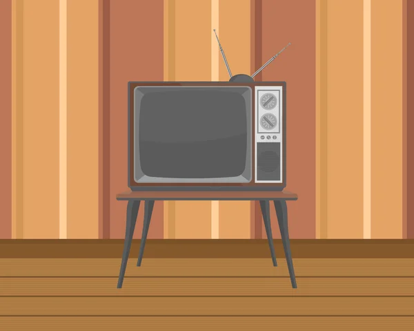 Televisión Antigua Mesa Con Diseño Plano — Vector de stock