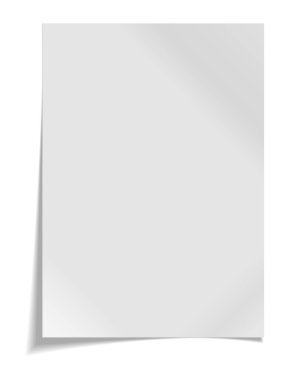 Beyaz arkaplanda gölgesi olan A4 kağıdı.