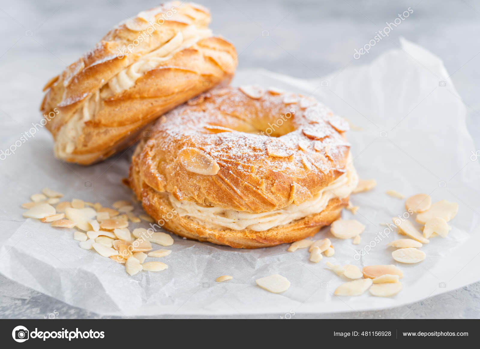 French Traditional Cake Paris Brest Praline Cream Powdered Sugar Almond Stock Photo By C Irina2511