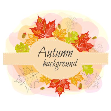 Autumn watercolor background with leaves of oak and maple
