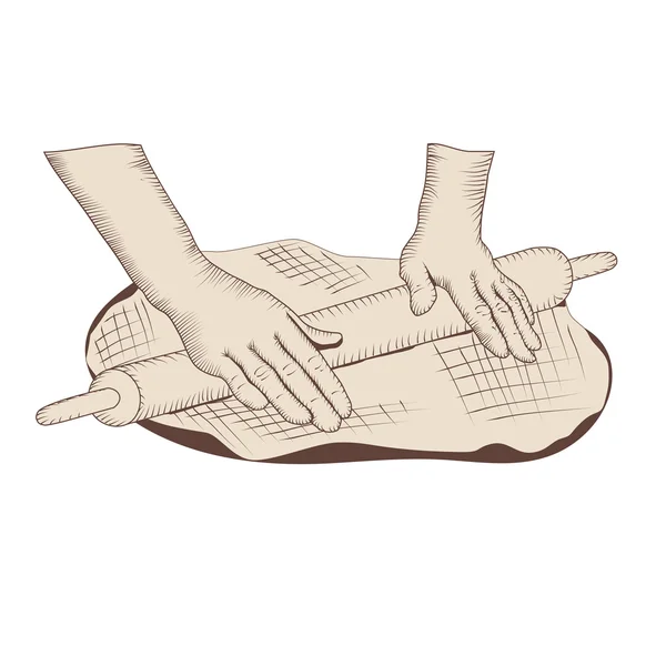 Teig von Hand mit dem Nudelholz auslegen — Stockvektor
