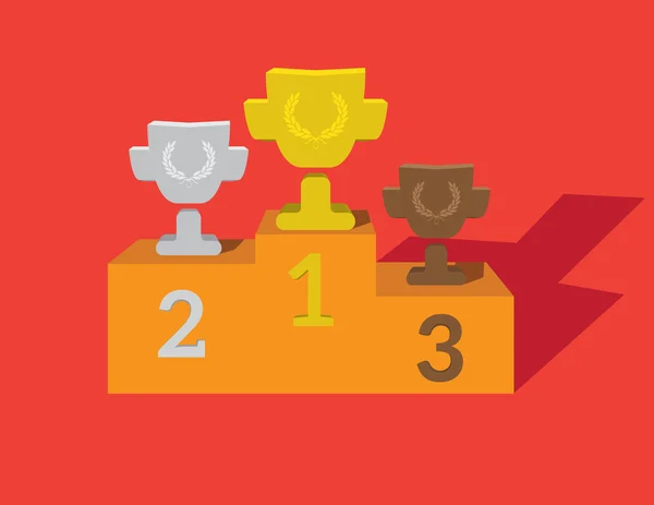 Gold, Silver e Bronze Trophy Cup sul podio dei premi. Primo premio. Campioni o vincitori Elementi infografici. Illustrazione vettoriale — Vettoriale Stock