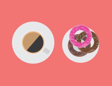 Çörekler ve kahve vektörü illüstrasyonu