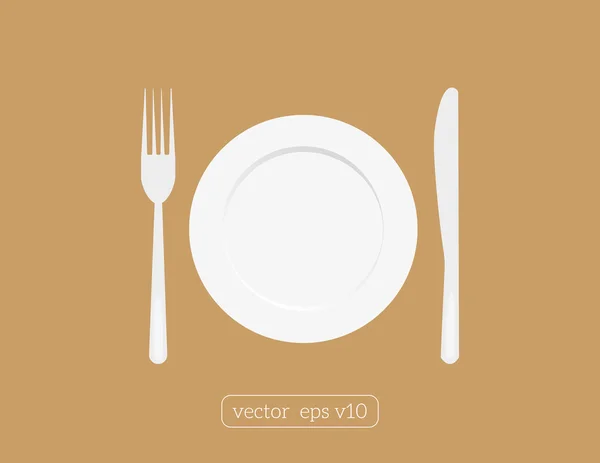 Plattan skålen med gaffel och kniv. Äta tecken ikonen. — Stock vektor