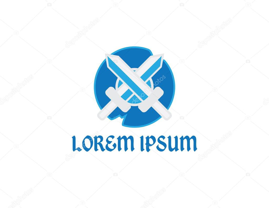 Retro sword and shield logo template logo vector design, company name