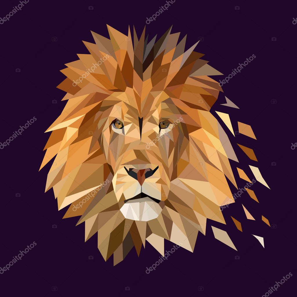 Polygonal art. The face of a lion. Vector drawing