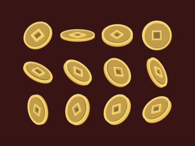 Çin parası, zengin element, altın karikatür, Çin Yeni Yıl, servet, servet, Asya para festivali.