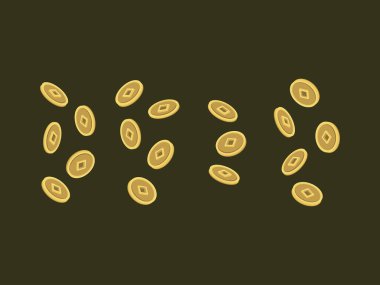 Çin parası, zengin element, altın karikatür, Çin Yeni Yıl, servet, servet, Asya para festivali.