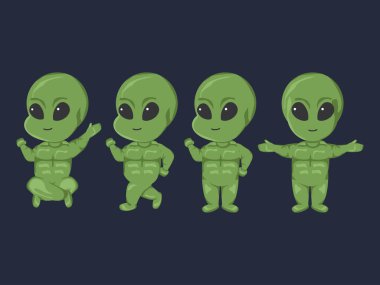 Uzaylı sevimli karakter çizgi film gezegeni düz element uzay süslemesi UFO etiket ikonu canavar yıldız