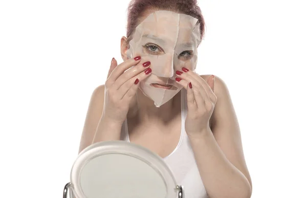 Beautiful Woman Mask Her Face Looking Camera — Stock Photo, Image