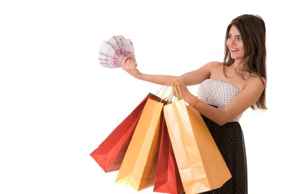 Mujer Joven Con Bolsas Compras —  Fotos de Stock