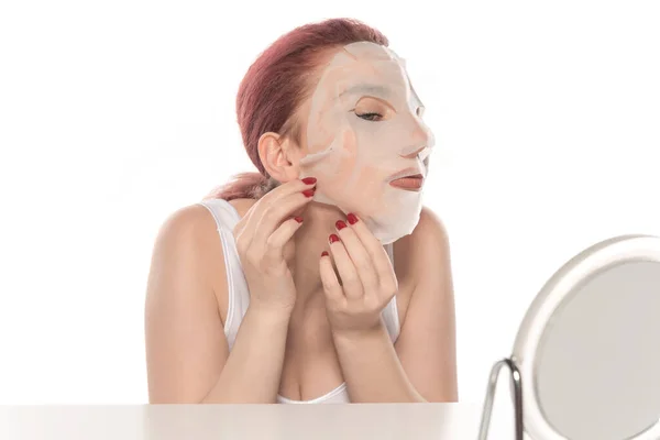 Young Woman Applying Cosmetic Cream Her Bathroom — Stock Photo, Image