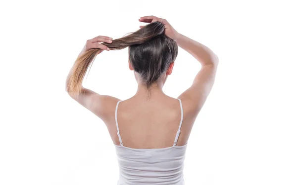 Молодая Женщина Длинными Волосами Изолированные Белом Фоне — стоковое фото