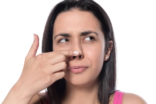 Junge Frau Mit Erhobenem Finger — Stockfoto