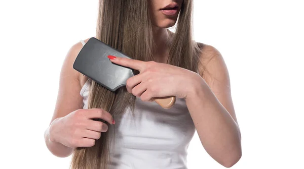 Jeune Femme Aux Cheveux Longs Smartphone — Photo