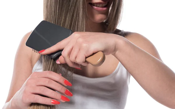 Mulher Com Pente Cabelo — Fotografia de Stock