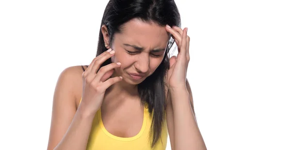 Young Woman Suffering Headache Isolated White — Stock Photo, Image